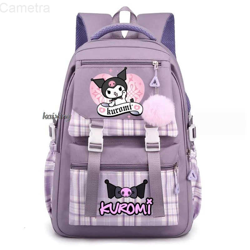 Sanrio Lovely Kuromi Melody School Bags Girls Boys Student Teens Laptop Rucksack Birthday Gift Women Men Casual Travel Plaid Backpacks H251216
