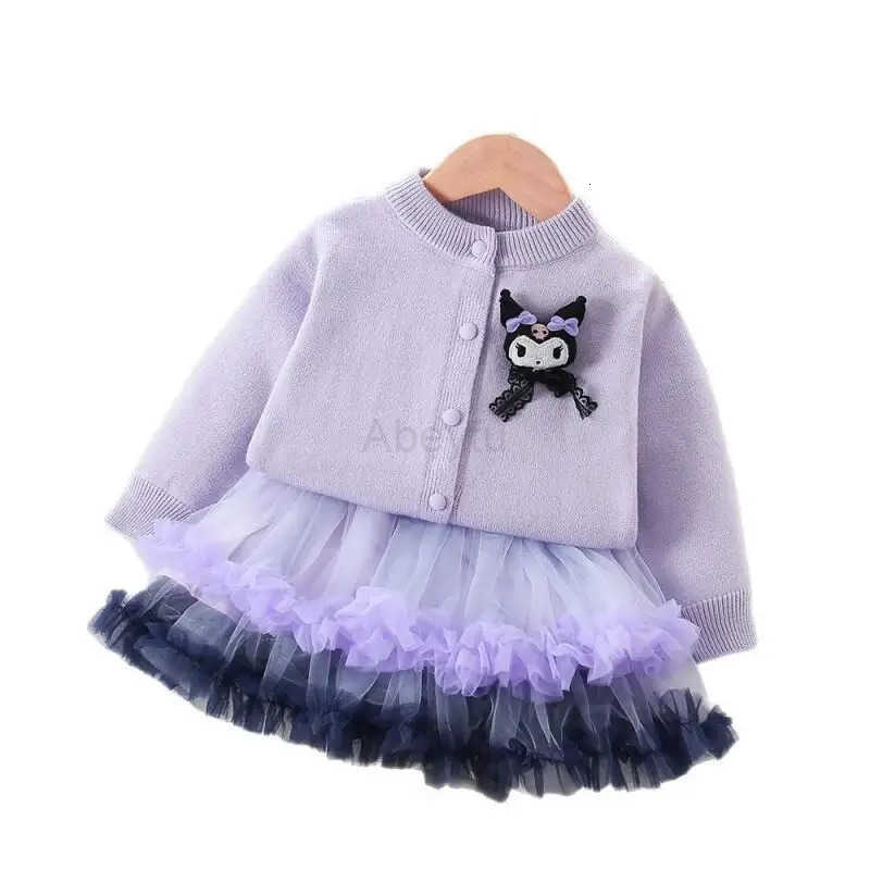 Sanrio Hot Kuromi Girl Sweater Set Kawaii Anime Fashion Netting Skirt Autumn and Winter Student Casual 2-Piece Set Christmas Gift New H251216