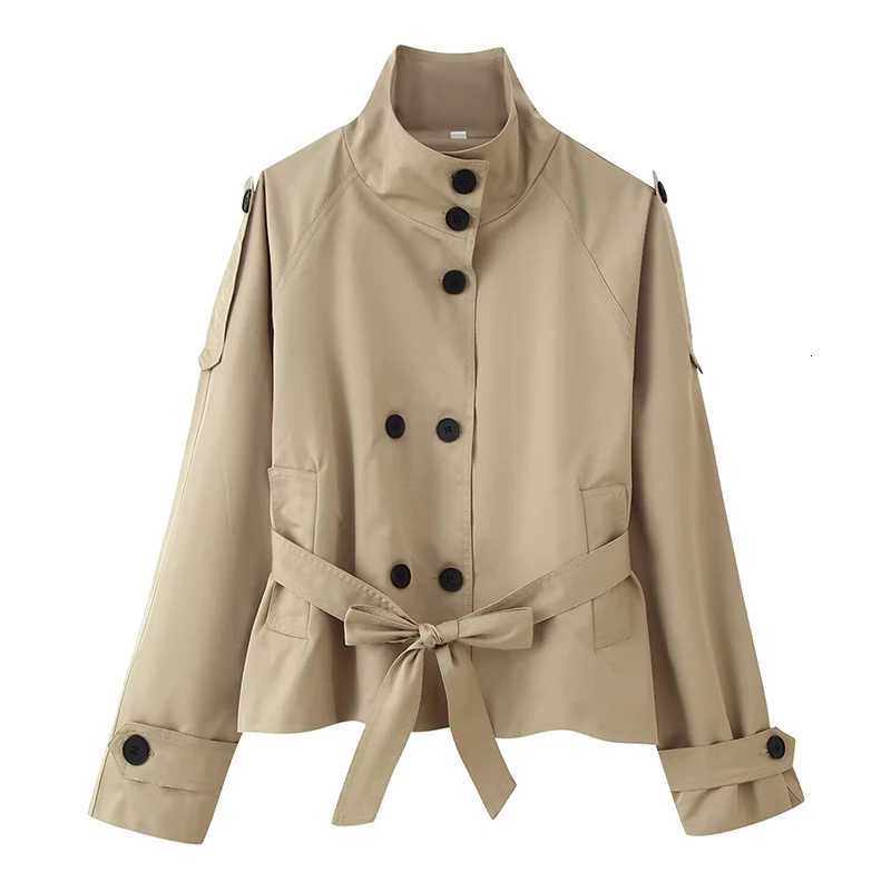 Willshela Women Fashion With Belt Double Breasted Trench Jacket Vintage High Neck Long Sleeve Female Chic Lady Coat OutfitsT251216