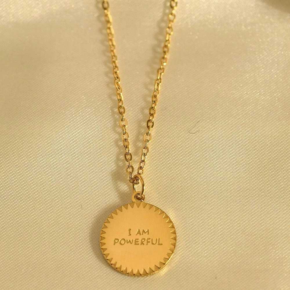 MECYLIFE I AM Powerful round Engraved Necklace Stainless Steel Unisex Jewelry Gift for Men And Women M251216