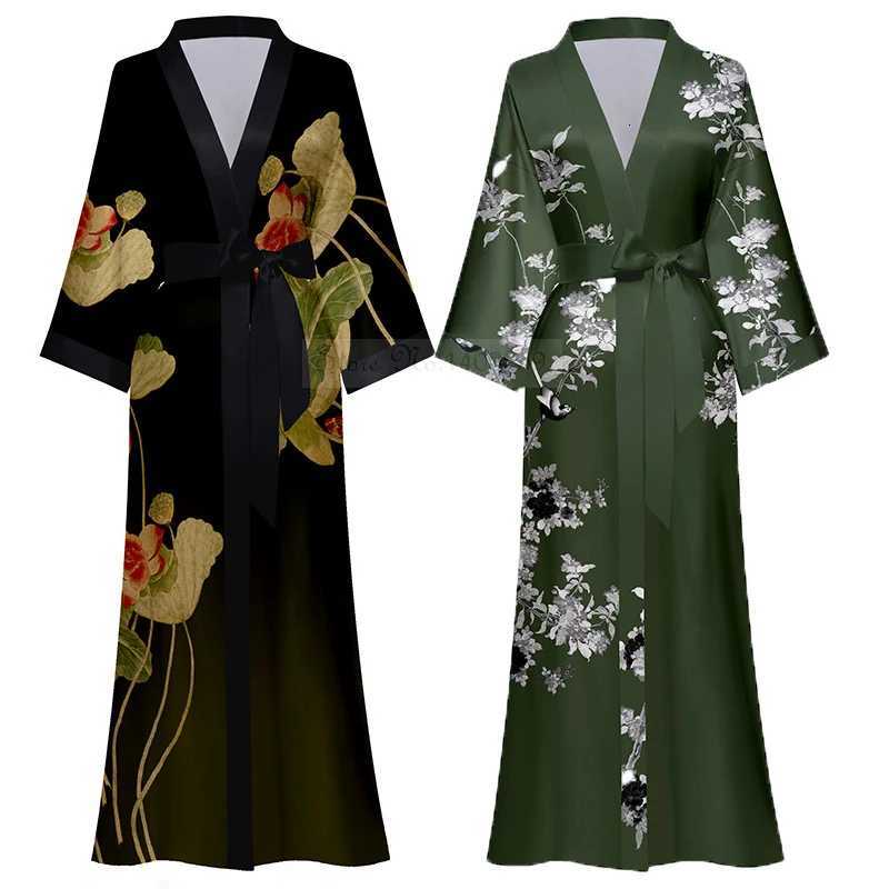 Print Flower Long Kimono Bathrobe Gown Sexy Women Half Sleeve Wedding Robe Nightgown Spring Summer Rayon Home Dress Sleepwear C251216