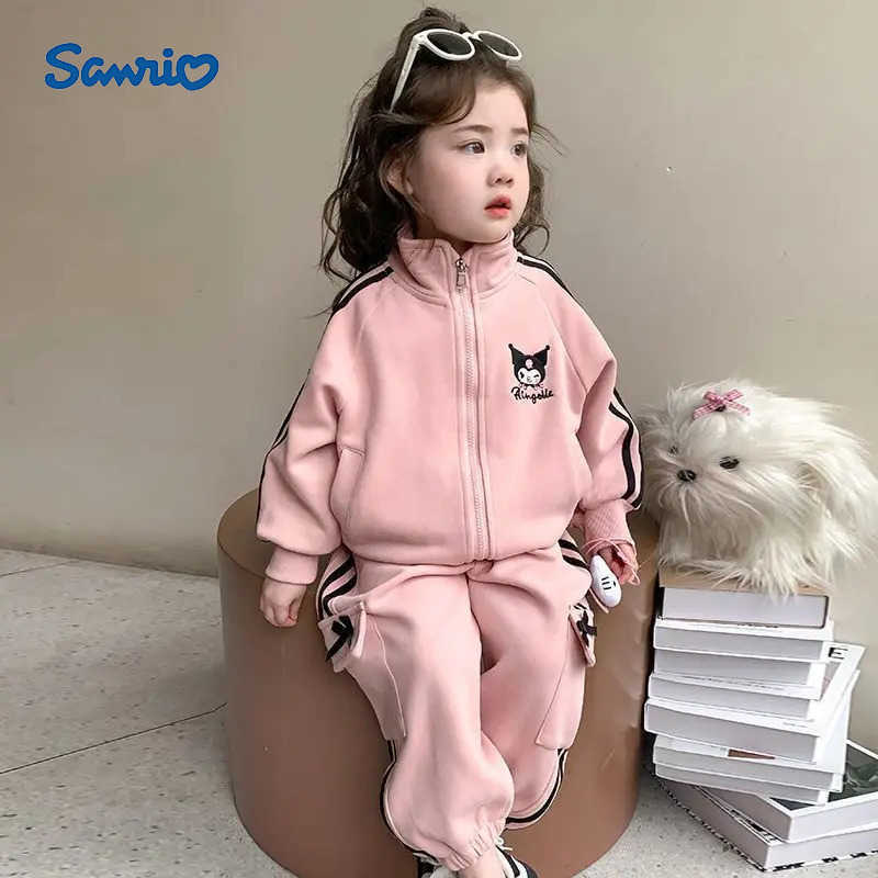 Sanrio 2Pcs Cartoon Kuromi Childrens Sports Set Coat Pants Anime Cartoon Spring Autumn Girl Korean Fashion Casual Zipper Jacket H251216