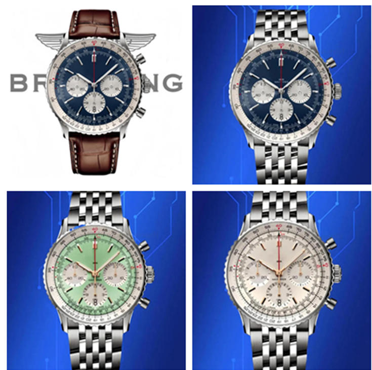 Designer Mens Briegtings BR Watch Man Watch High Quality Navitime Chronograph Blue Dial Leather Bands Watch Movement Automatic/Quartz Watch