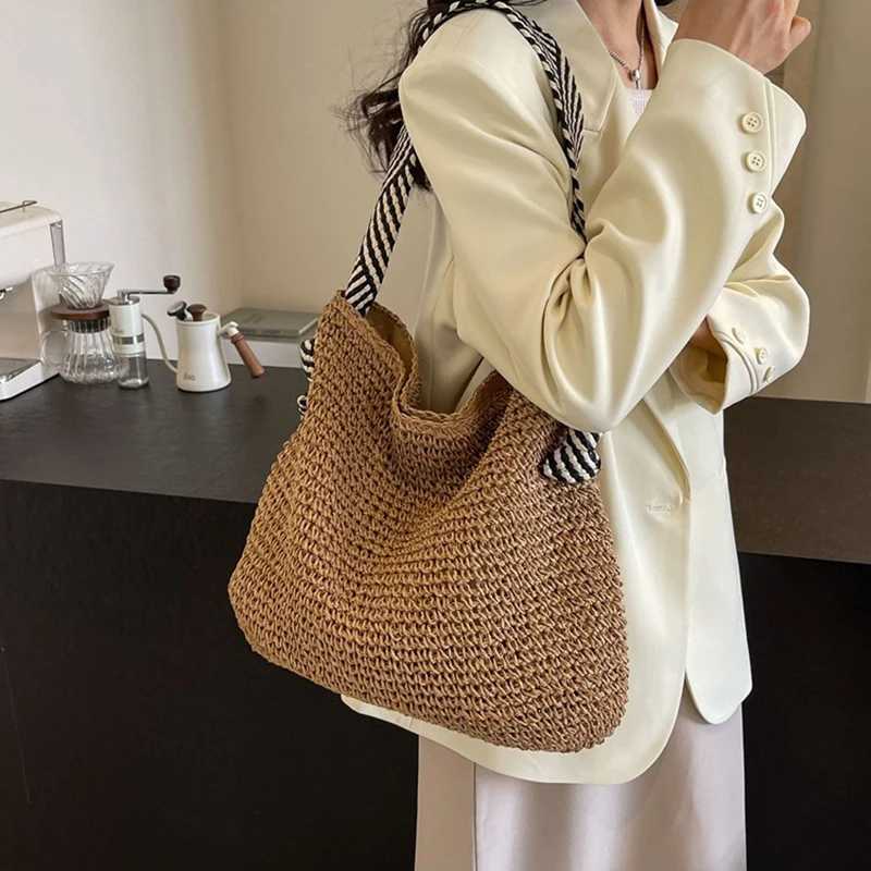 Big Capacity Straw Beach Bag Vintage Handmade Woven Shoulder Bag Raffia Rattan Handbag Bohemian Summer Vacation Crossbody Bags M251216