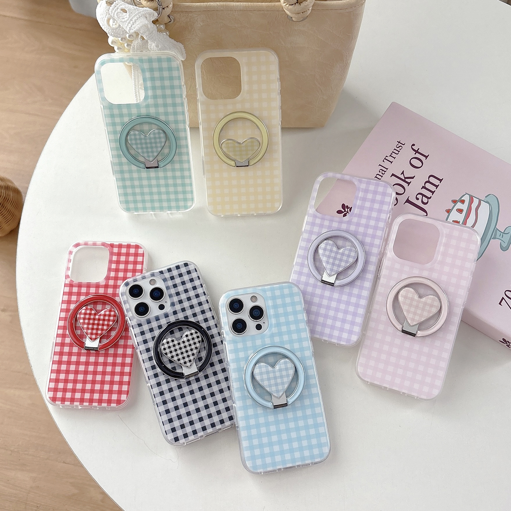 Magnetic Heart Stand Compatible with iPhone 17 Pro Max Apple 16P Phone Case 14/15 Solid Color Plaid