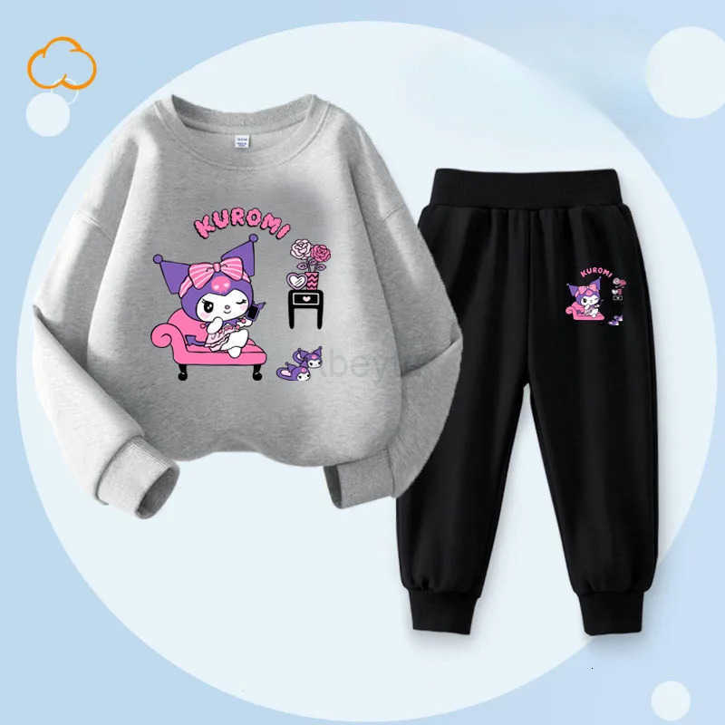 Sanrio Children Clothing Set Spring and Autumn Hoodie Pants 2-piece Set Kuromi Printed Girls Trendy New Lightweight Sportswear H251216