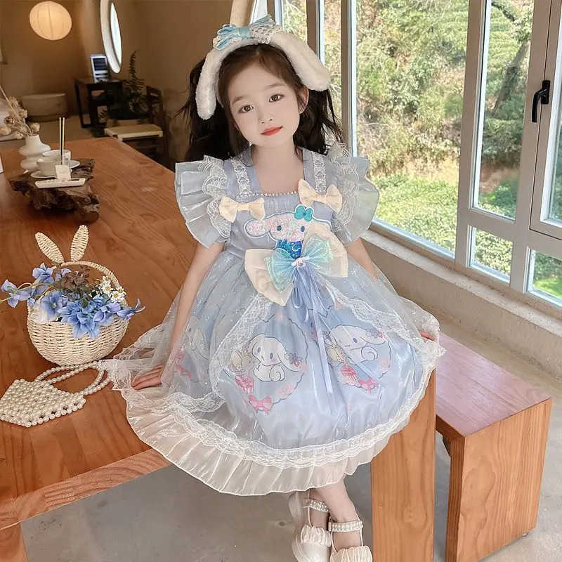 Sanrio Girl My Melody Princess Dress Kawaii Kids Lolita Cinnamoroll Yarn Skirt Children Clothing Ceremonial Dress Birthday Gift H251216