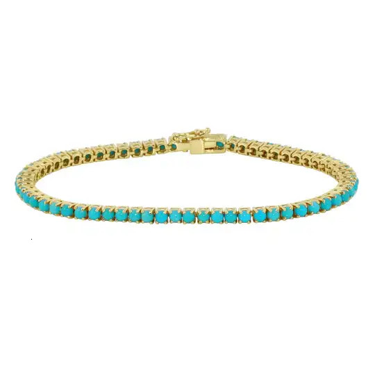 Gold Color Blue Turquoises Stone 3MM Tennis Chain Bracelet For Women Fashion Jewelry 16cm 18cm 20cm 251210