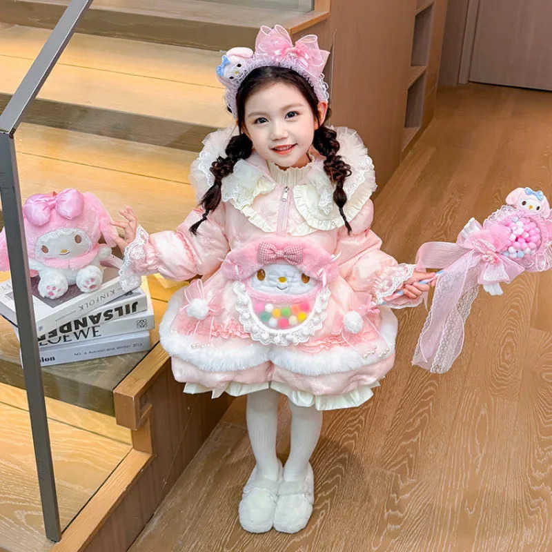 Sanrio Kawaii Kuromi Melody Children Lolita Down Jacket White Duck Down Winter Anime Princess Fashion Jacket Thicken Warm Cartoon Coat H251216