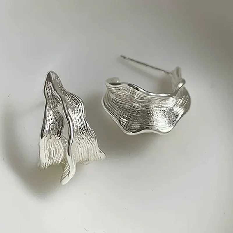 Real 925 Sterling Silver 18K Gold Irregular Folded Letter C Stud Earring for Women Trendy Fine Jewelry Personality Accessory G251216