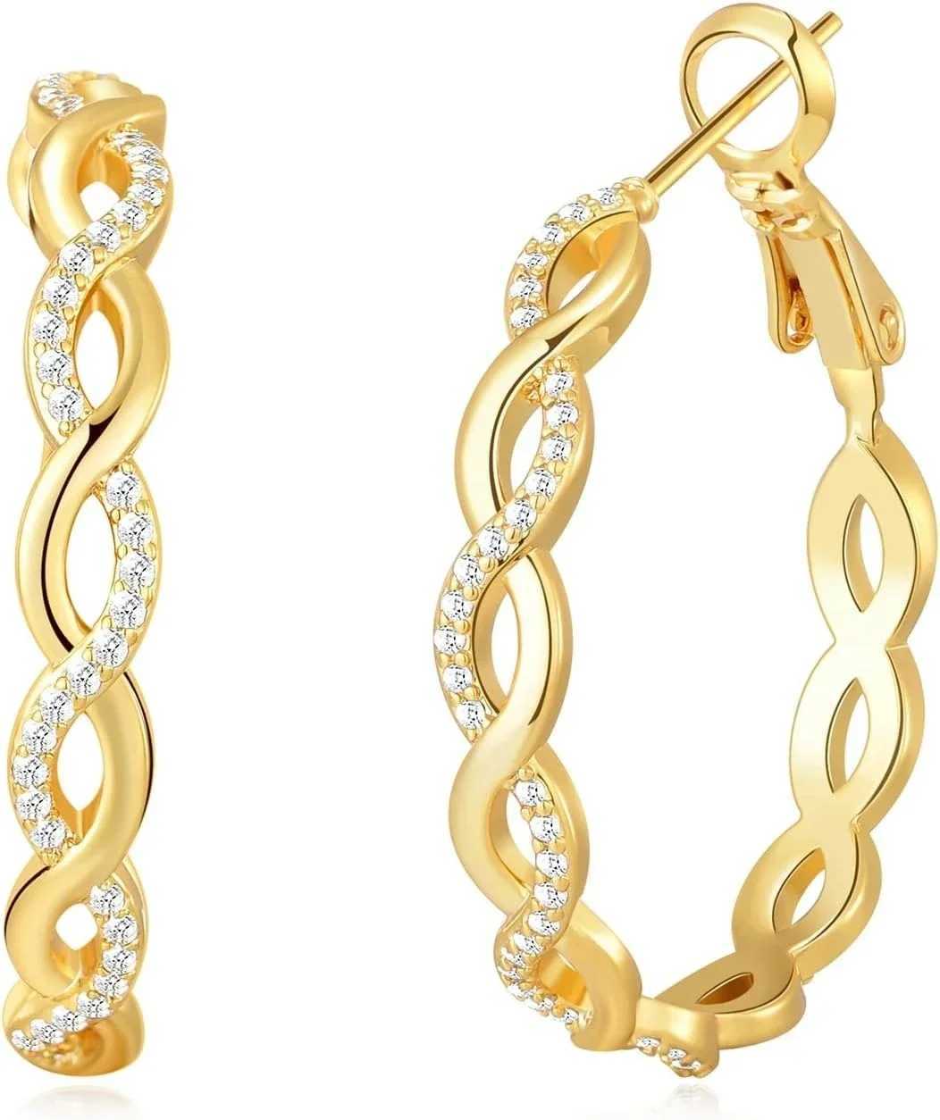 925 Sterling Silver Earrings Hoops for Women Lightweight Twisted Hoop Earrings With Cubic Zirconia Hypoallergenic Hoops Earrings G251216
