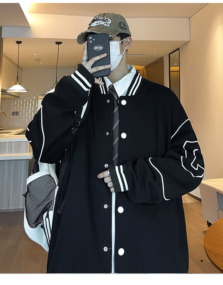 2025 New Arrival Baseball Jacket for Teenage Boys - Autumn Winter, High School Students, Button-Up, Fleece-Lined & Thickened Cargo Jacket