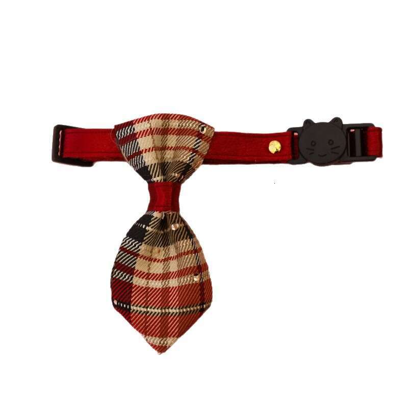 Pet Collar for Kittens and Dogs with Bell, Safety Buckle, Adjustable Necklace, Decorative Plaid Tie, Gentleman Wedding