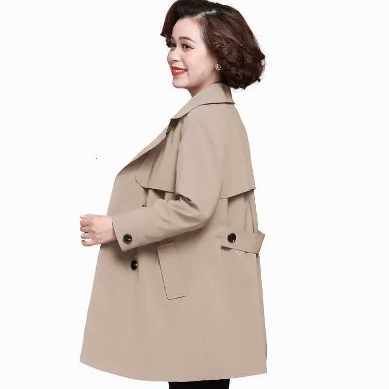 Middle-aged mother Spring Trench Coat 2025 Fashion Loose Double-breasted Long Overcoat Plus size 5XL Casual Female windbreakerT251216