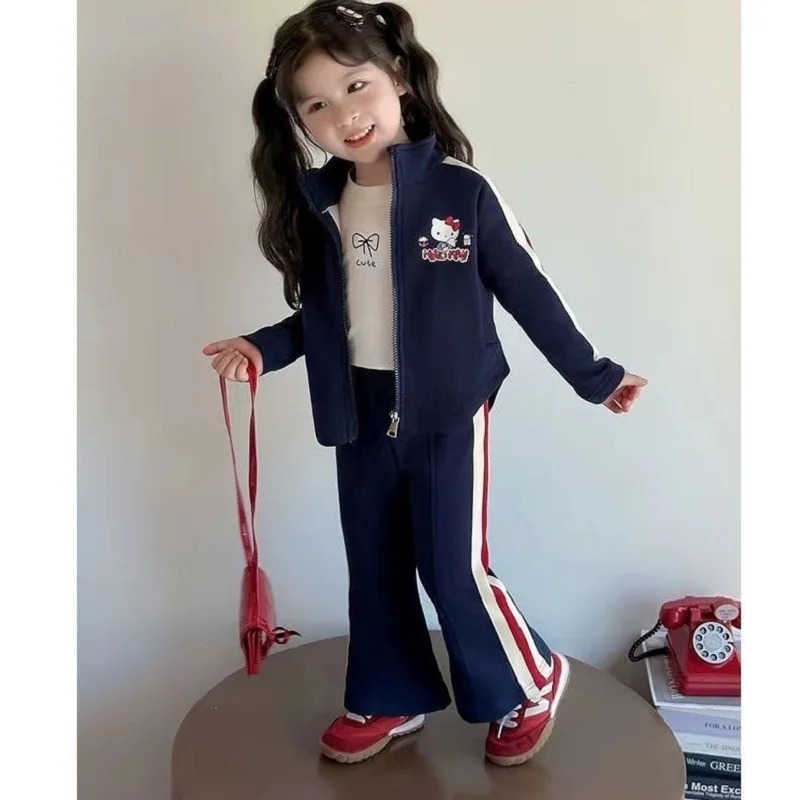 Sanrio Autumn Children Girl Clothes Baseball Jacket Coat and Pants 2pcs Suit Children Fashion Tracksuit Sets Striped Outfit Uniform H251216