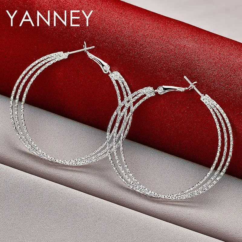Luxury 925 Sterling Silver 50MM Frosted 3 Circle Hoop Earrings For Women Fashion Wedding Temperament Jewelry Accessories G251216