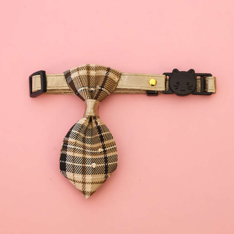 Pet Collar for Kittens and Dogs with Bell, Safety Buckle, Adjustable Necklace, Decorative Plaid Tie, Gentleman Wedding