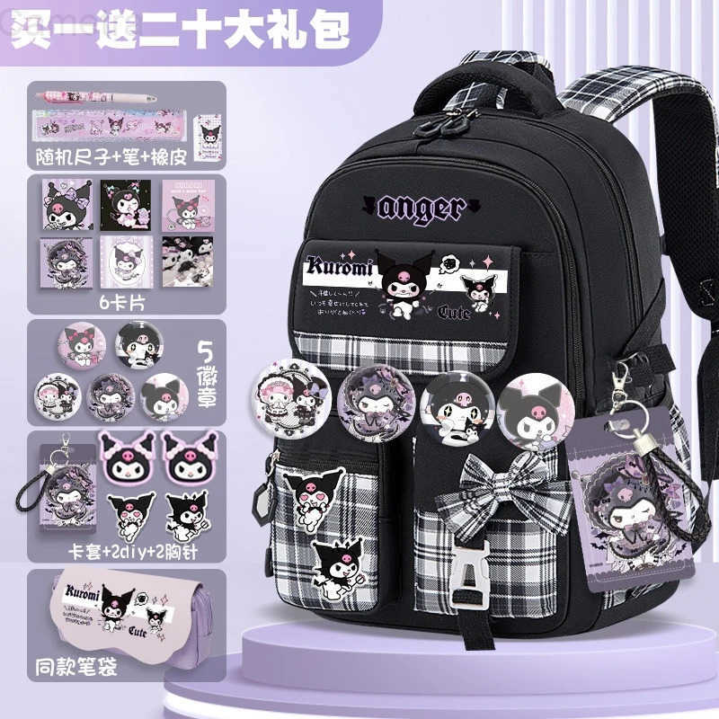 Sanrio Kuromi Schoolbag Girls new 2024 high-volume spine-protecting light school backpack for grades 3-9 H251216