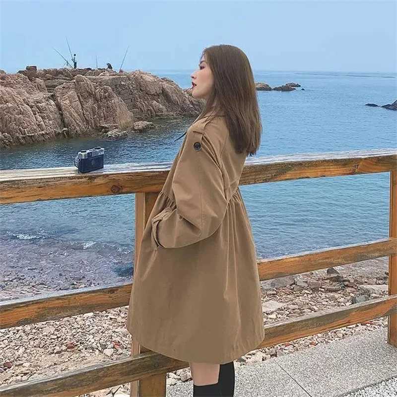 2025 Women Trench Coat Mid-long Lined Female Double breasted Windbreaker Jacket Spring Autumn Fashion Lapel collar OuterwearT251216