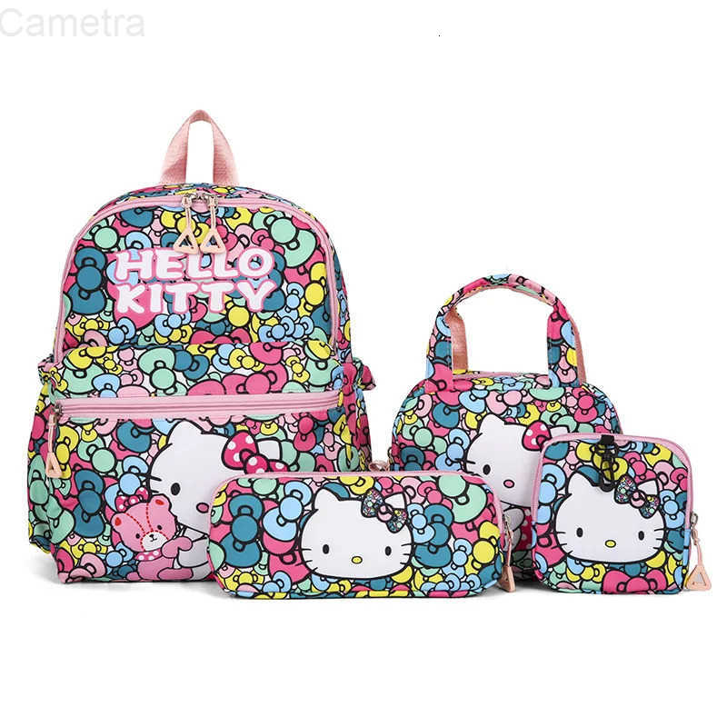 Sanrio New Cartoon Anime Four Piece Bag Set Backpack High-Capacitykt Cat Kuromi Children Student Schoolbag Start Of School Season Gift H251216