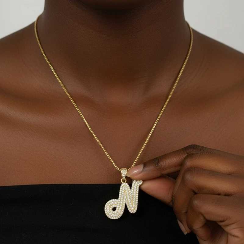 18K Gold Plated Waterproof Thick Bubble Alphabet Letter Clavicle Choker Necklace Sparkling Rhinestone Balloon Initial Jewelry M251216