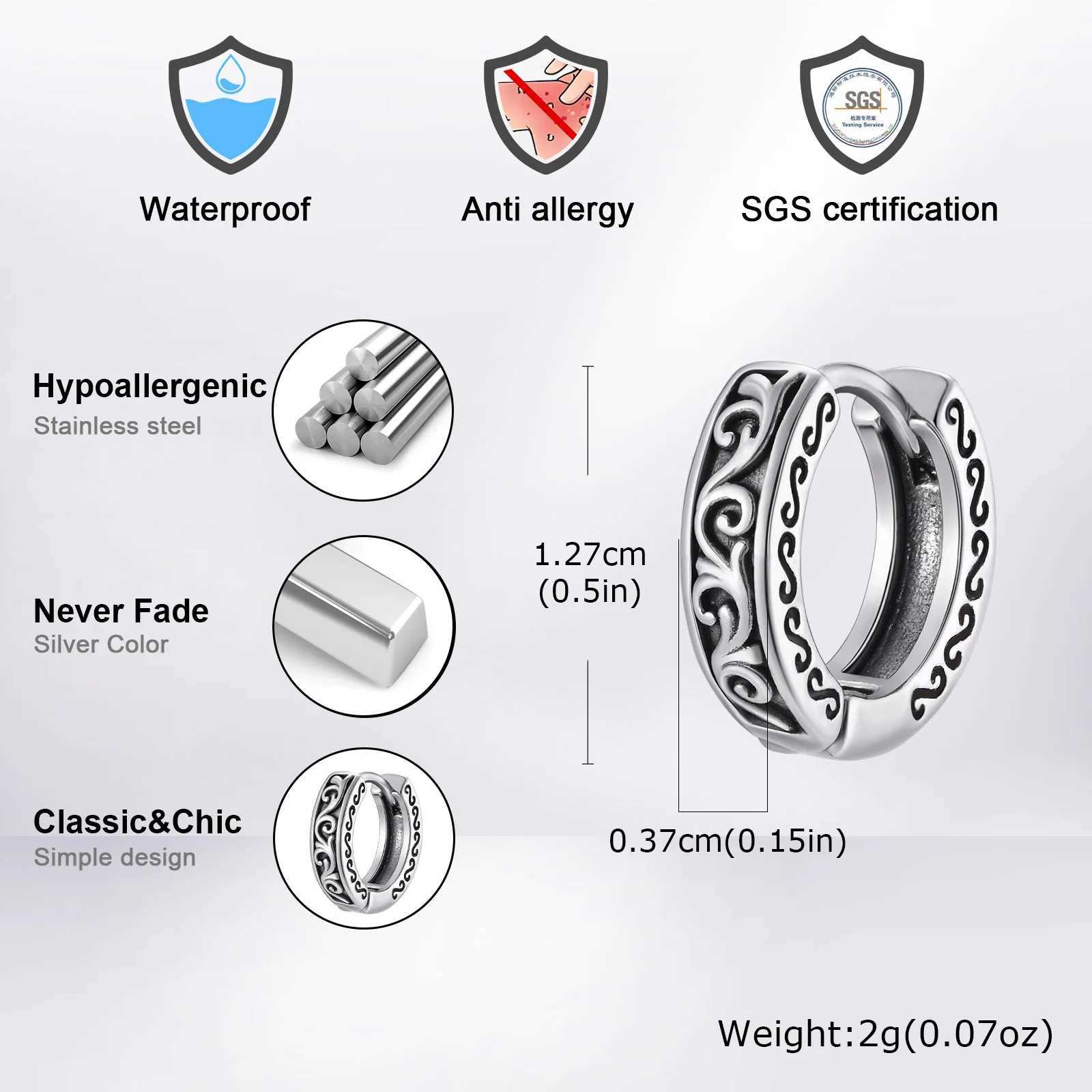 Vintage Totem Hoop Earrings for Men BoysVine Grass Pattern Anti Allergy Stainless Steel Huggies EarringsRock Punk Jewelry Gift G251216