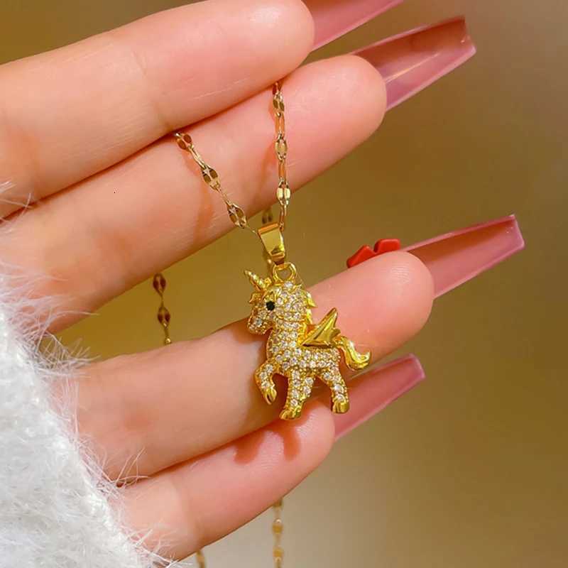 Trendy Cute Unicorn Pendant Necklaces for Women 2022 Titanium Stainless Steel 18k gold plated jewelry Neck Link Chain Gift M251216