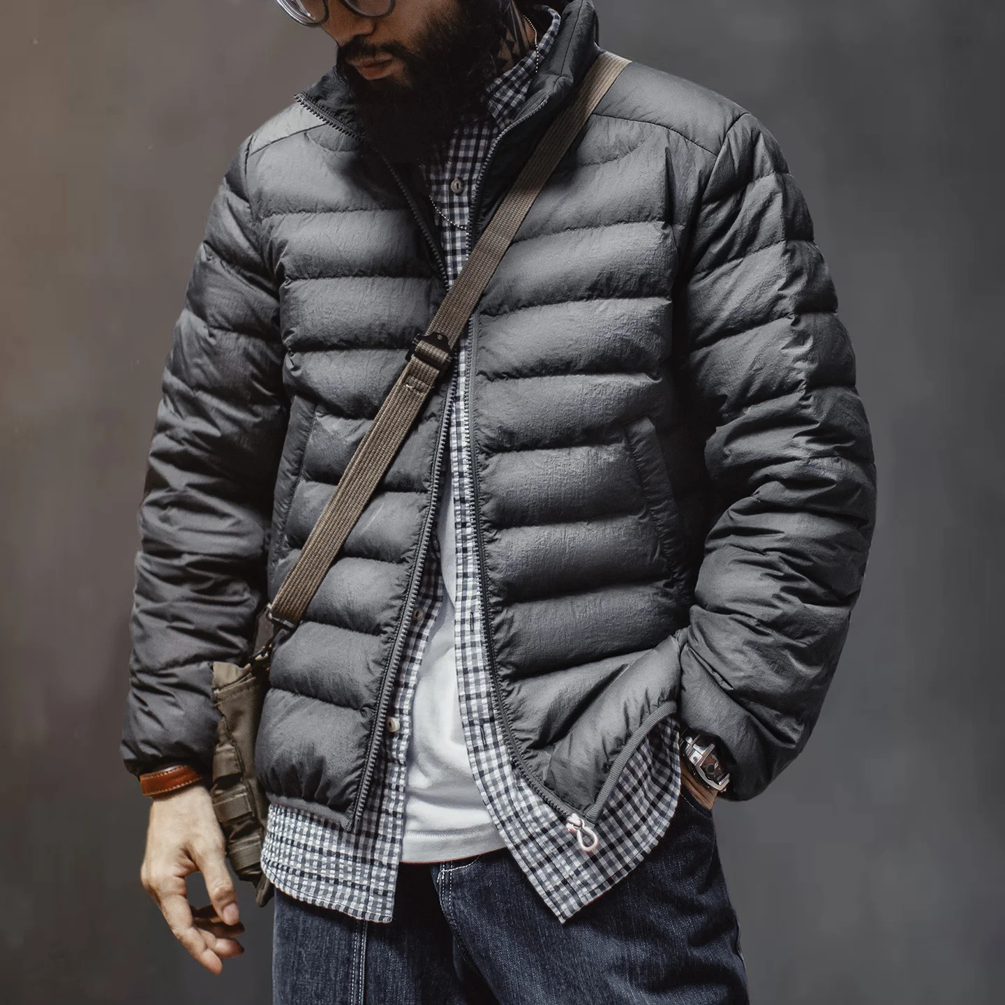 Maden Winter Mens Standup Collar Down Jacket Lightweight Hydrophobic White Duck Filling Coat Warm Inner Layer for Fall 251216