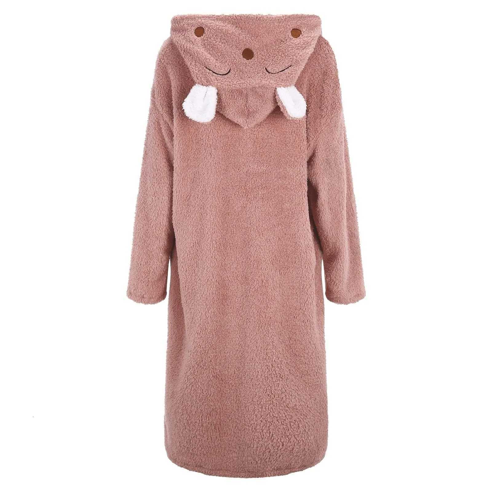 Fall and Winter Plush Thicken Night Robe Basic Solid Color Bathrobe with Rabbit Shaped Hooded Soft Comfortable Home Wear C251216