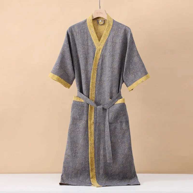 Cotton Fashionable Printed Half Sleeve Kimono Bathrobe for Spring and Summer Thin Home Wear Absorbent Quick Drying Sleeping Robe C251216