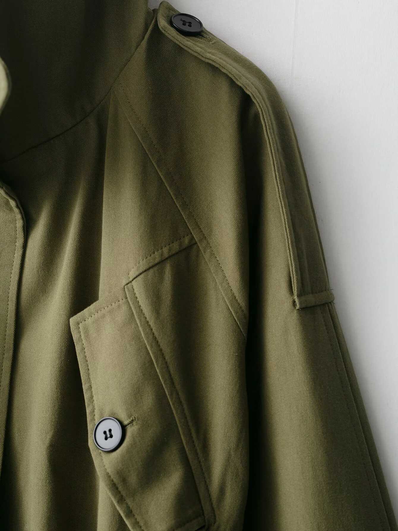 2025 Autumn New Womens Casual Fashion Simple and Loose Design High Collar Long Sleeve Versatile Cotton Belt WindbreakerT251216