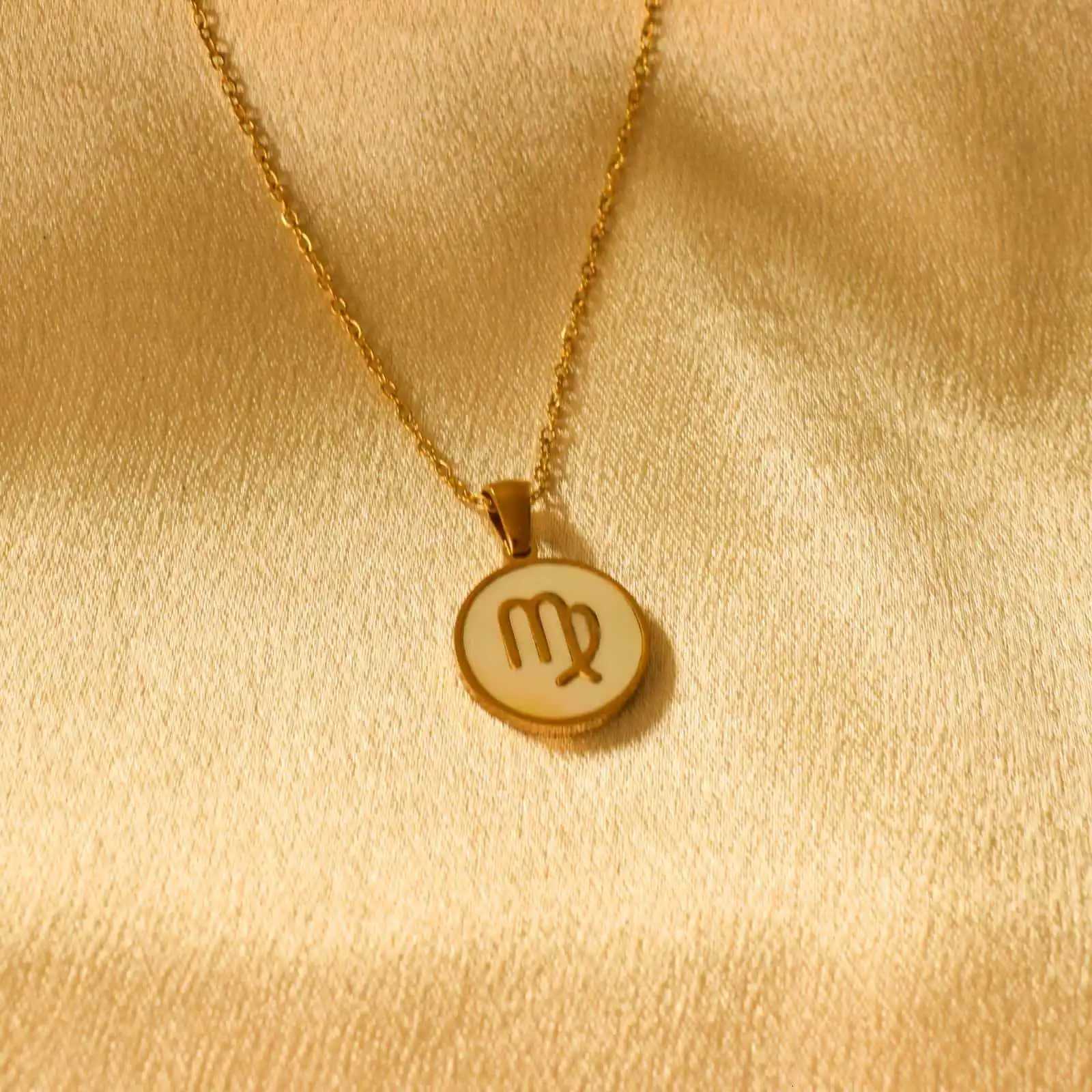 Hot Selling European and American White Round Brand Twelve Constellation Pendant Stainless Steel Simple Necklace M251216