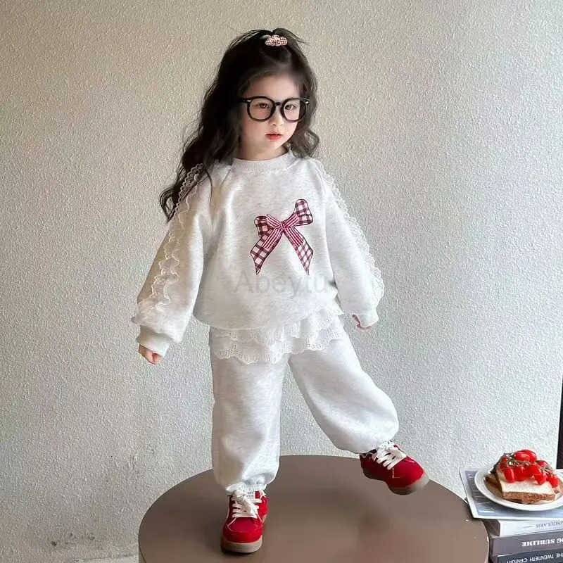 Sanrio Girls Bow Set Spring And Autumn Collection Baby Girl Lace Hoodie Autumn 2025 New Collection Childrens Two Piece Set H251216