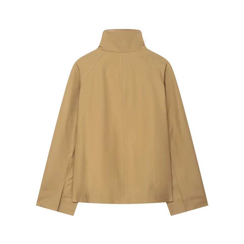 2025 autumn new womens casual fashion simple all-match high collar A-shaped long-sleeved windbreaker short jacketT251216
