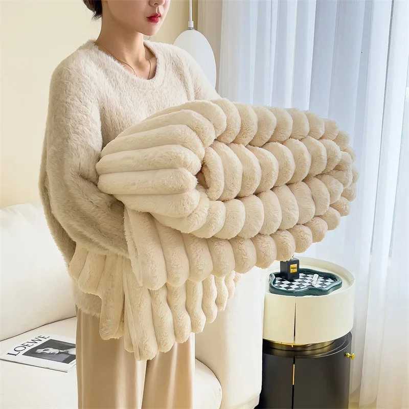 New Solid Color Rabbit Plush Blanket Office Nap Shawl Nap Air Conditioning Blanket Sofa Cover Blanket H251216 - view 7