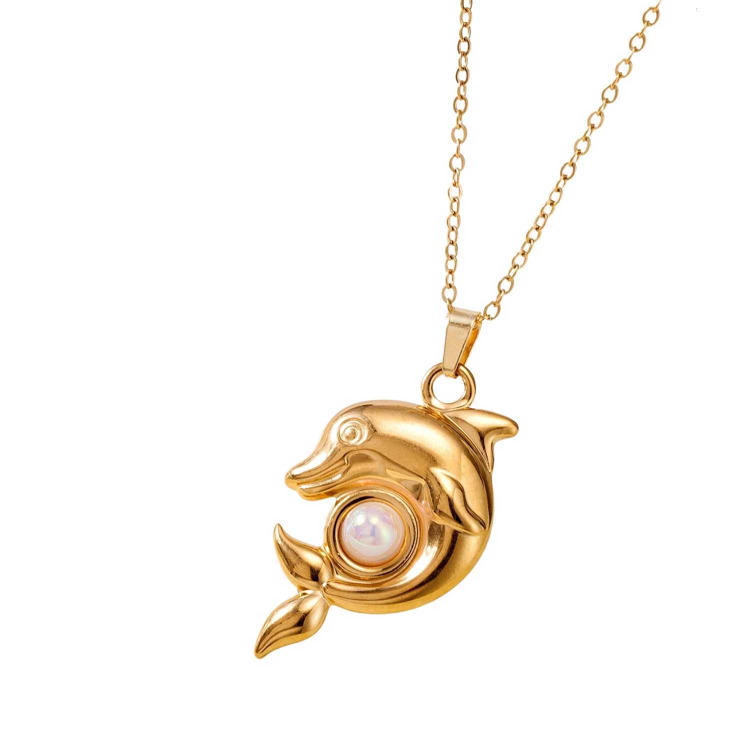 Stainless Steel Summer Sea Beach Wind Necklace Womens Micro Beads Dolphin Pendant Necklace M251216