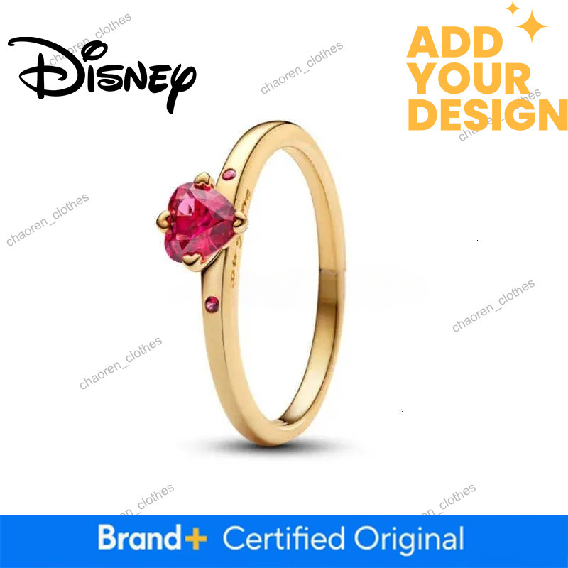 Disney custom Classic Shiny Princess Crown Red Bow HeartShaped Ring Suitable For Wedding Party Female Original Jewelry DIY GiftXJ251013