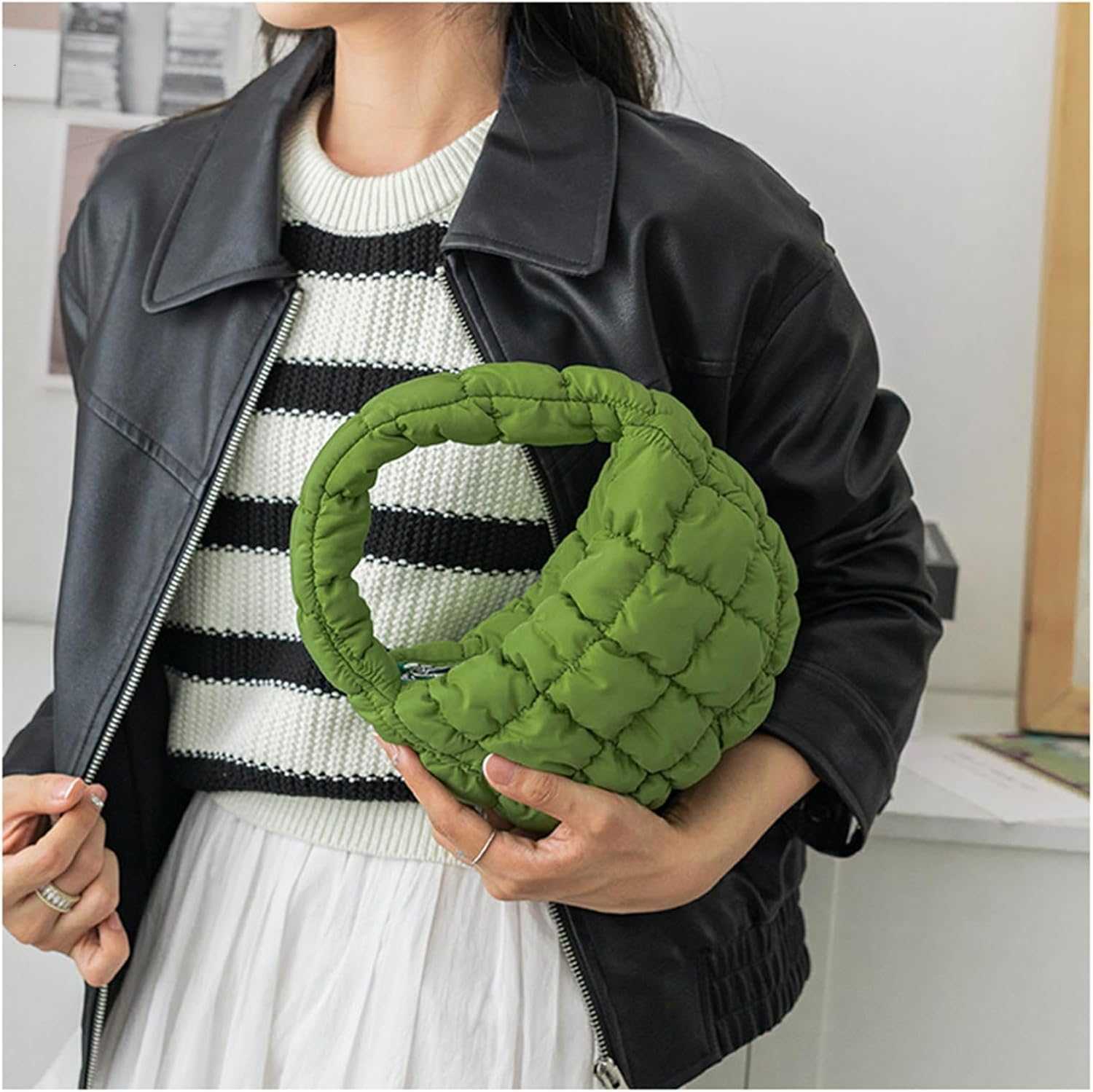 Puffer Bag Women Mini Quilted Cute Bubble Handbag Crescent Wrist Satchel Y2k Purse M251216