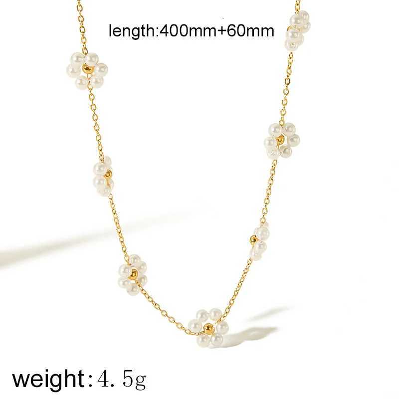 Flower Necklace Imitation Pearl 18k Gold Plated Stainless Steel Necklace Tarnish Free Necklace for Women M251216