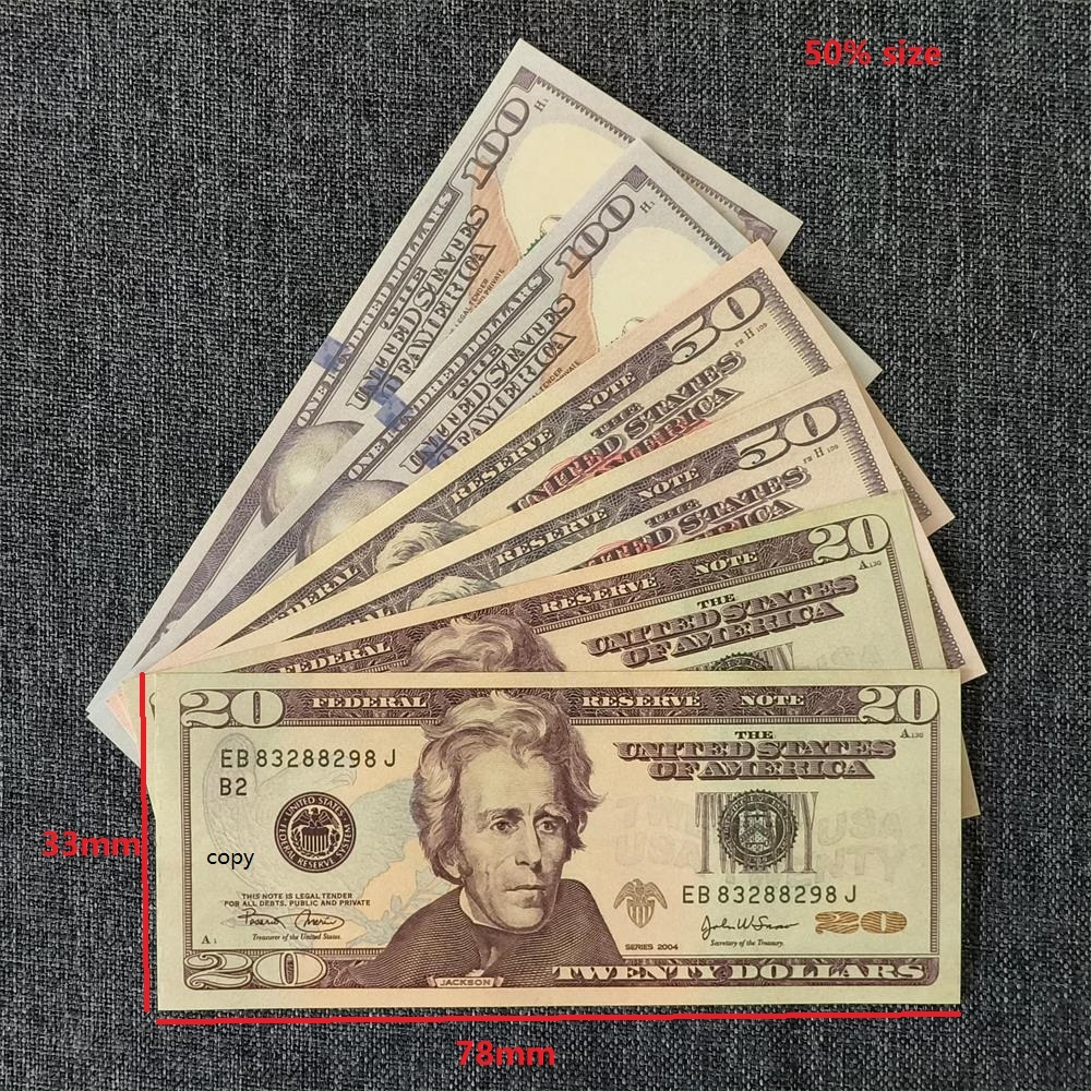 3A High Quality Paper Prop Money USA 50 100 Dollar Bills Movie Props USD copy money for festival movie video 78*33mm 50% Size