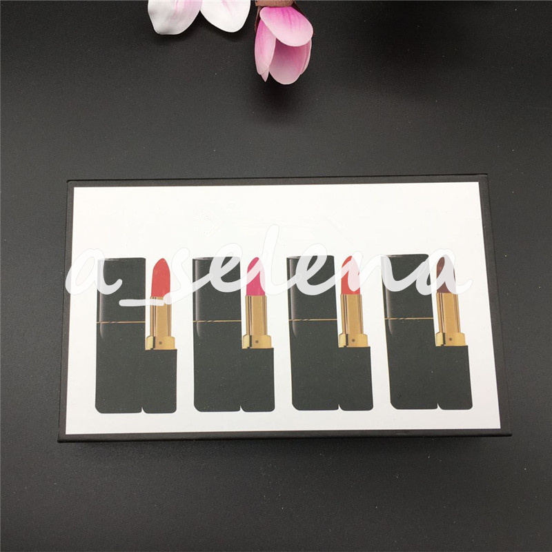 Professional Lip Makeup Matte lipstick set 4 color Lips cosmetic black tube 4pcs/kit