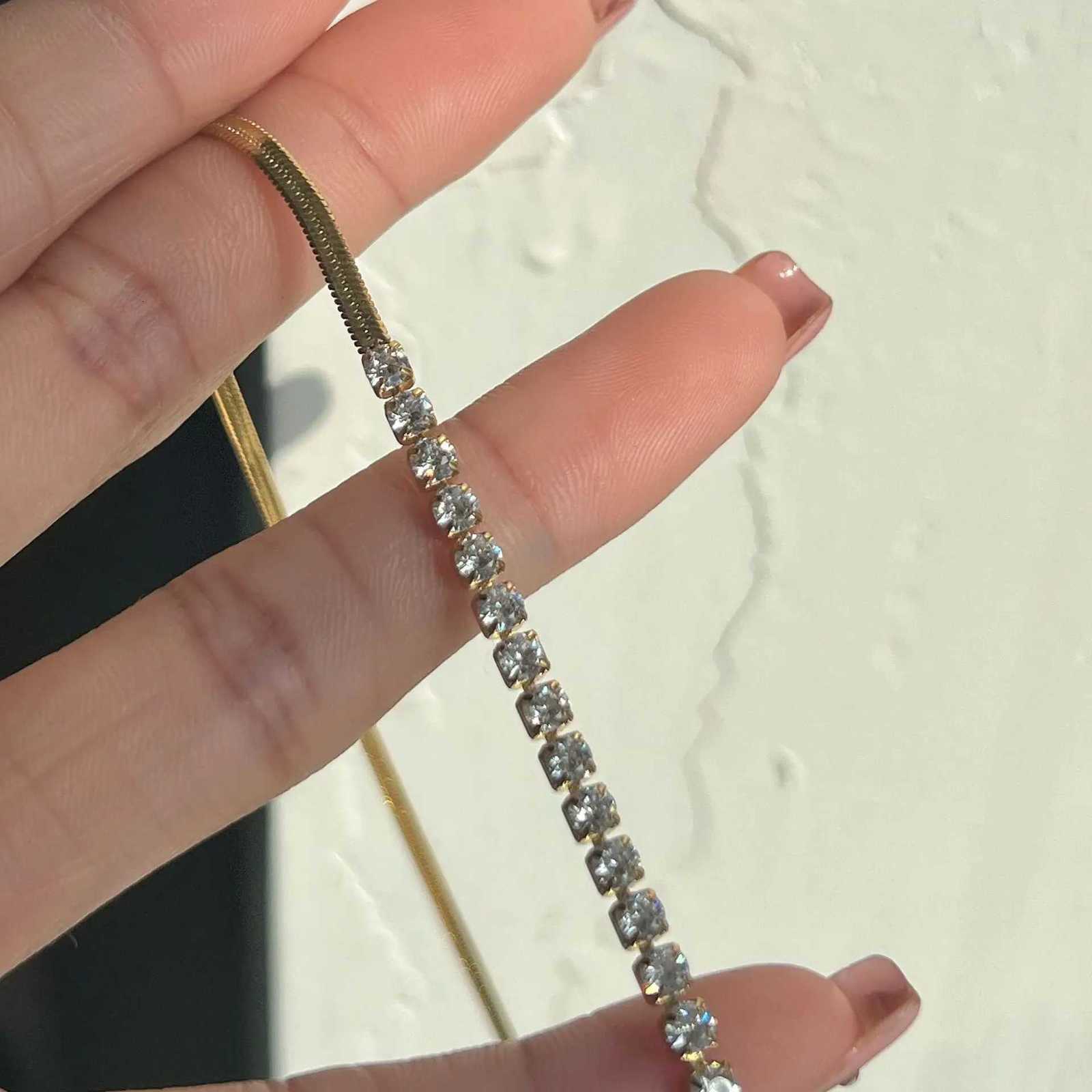 18K Gold Plated Necklace Micro Setting Zircon Necklace Herringbone Chain Necklace for Women M251216