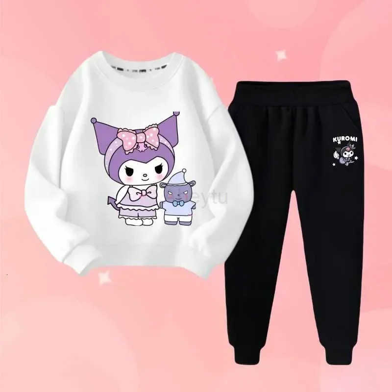 Sanrio Childrens Kuromi Print Spring Autumn Clothes Sets Kids Kawaii Sweatershirts Pullover Tops Pants 2Pcs Outfit Tracksuit H2512161