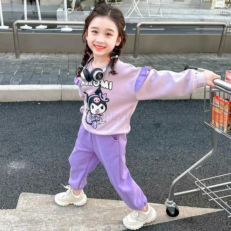 Sanrio Hello Kitty Tops Set Girls Spring Sports 2024 New Fashionable Stylish Cartoon Kuromi Clothes 11 12 Years Girls Winter H251216