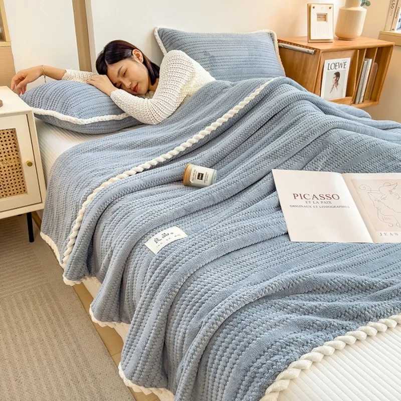 Solid Luxury Throw Blanket for Sofa Winter Blanket King Size Home Warm Plaid Comforter Bedspread Bedding Sheet H251216 - view 6