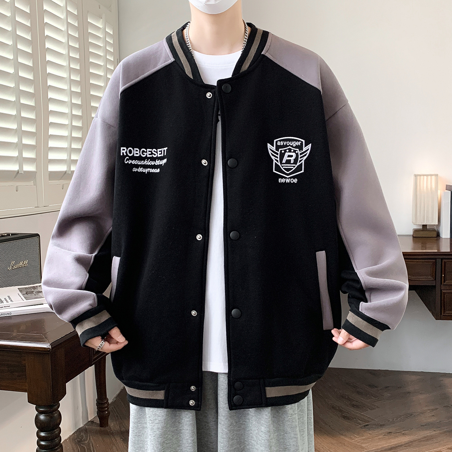 Autumn Winter Casual Patchwork Baseball Jacket - Teenagers & High School Students, Versatile Men's Cargo Outerwear