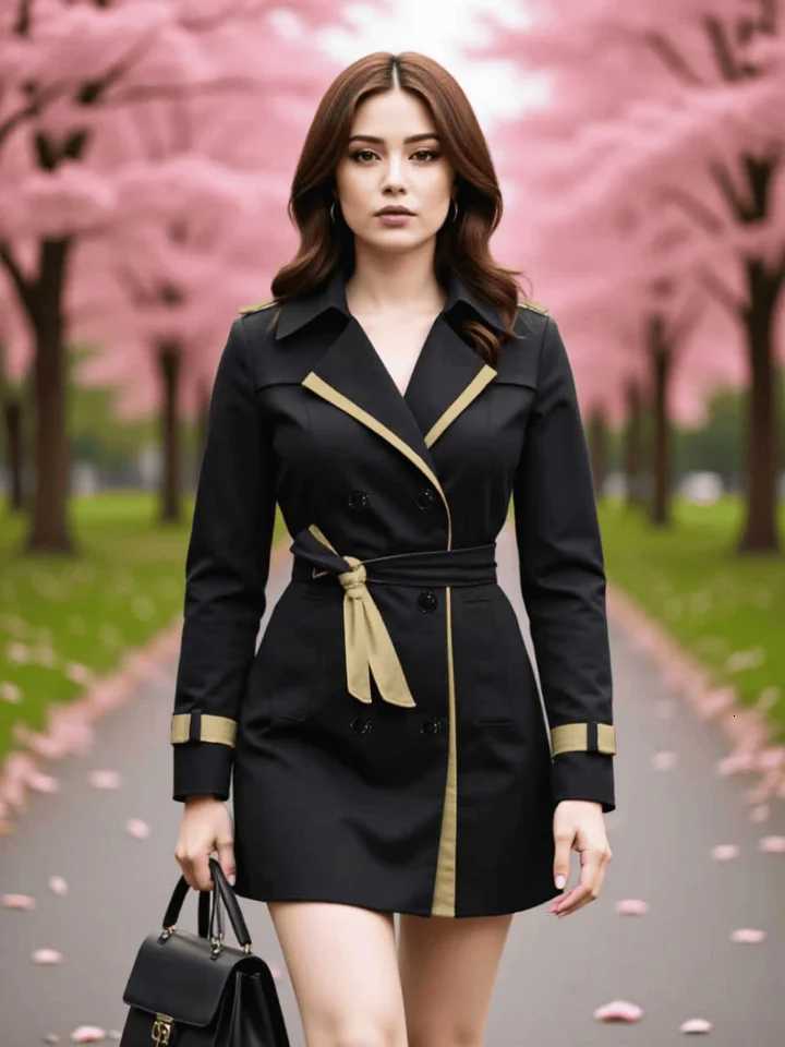 Spring Autumn Trench Coat European American Womens Jacket Street Elegant Quality Double-Breasted Womens Wear Thin CoatT251216