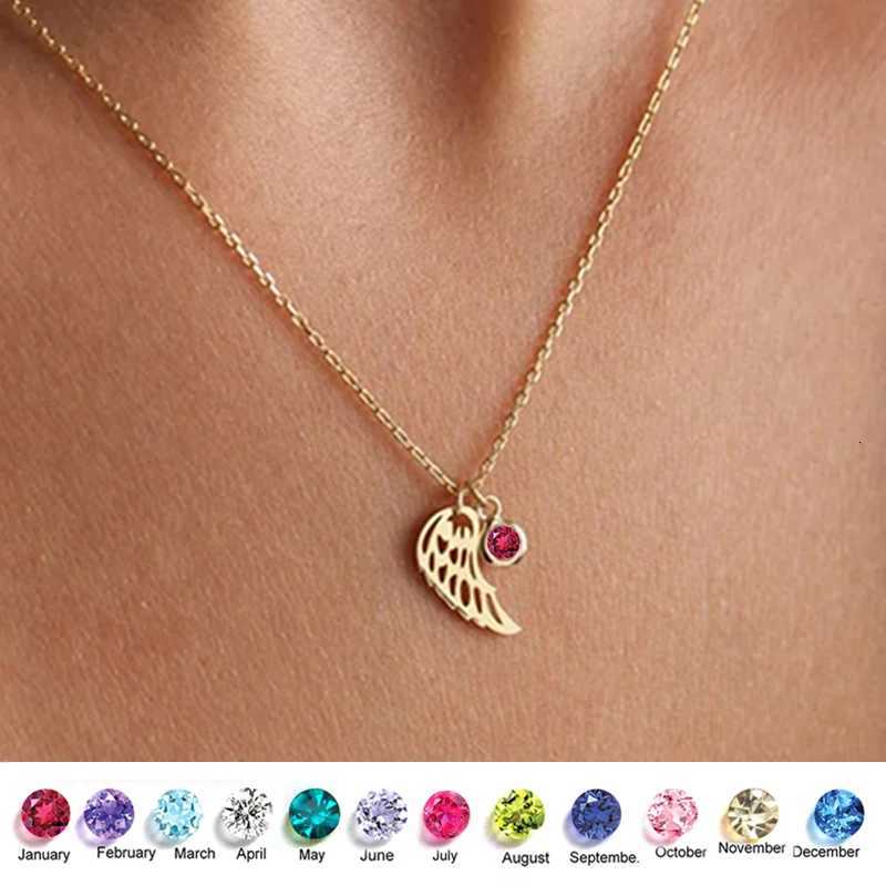 12 Months Birthstone Angle Wing Charm Necklace Gold Plated Stainless Steel Necklace For Women Girls Birthday Gifts M251216