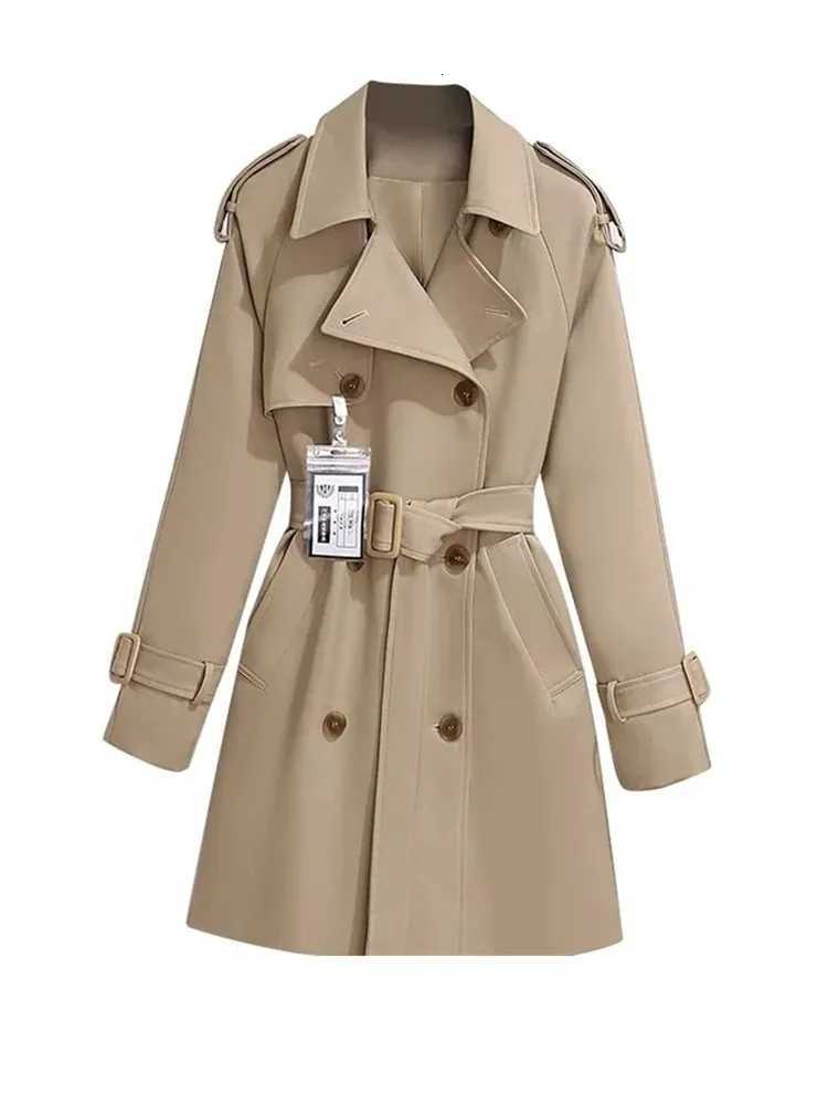 Womens Windbreaker 2025 Spring Autumn New Slim Double-breasted Temperament Coat With belt Femle mid length Casual Trench coatT251216