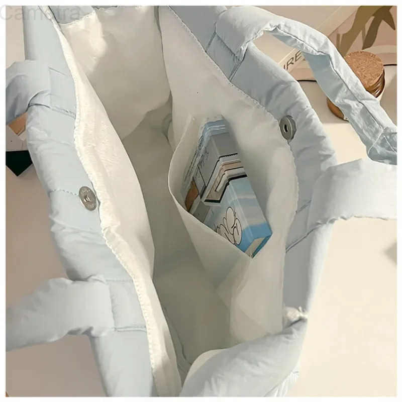 Sanrio MINISO Disney Handbag Cartoon Cute Down Fabric Kuromi Tote Bag Shoulder Cute Stationery Bag Large Capacity Handbag 2024 H251216